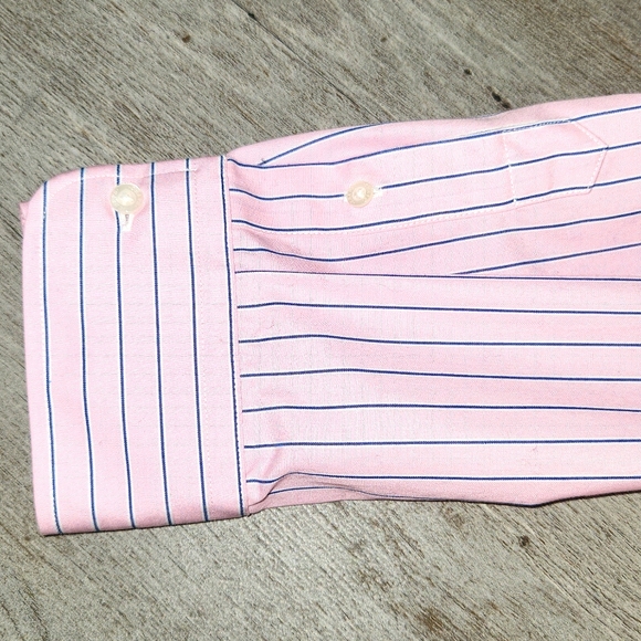 CHAPS MENS  SHIRT LONG SLEEVES PINK WITH BLUE STRIPES SIZE 2X NO IRON - Picture 8 of 9